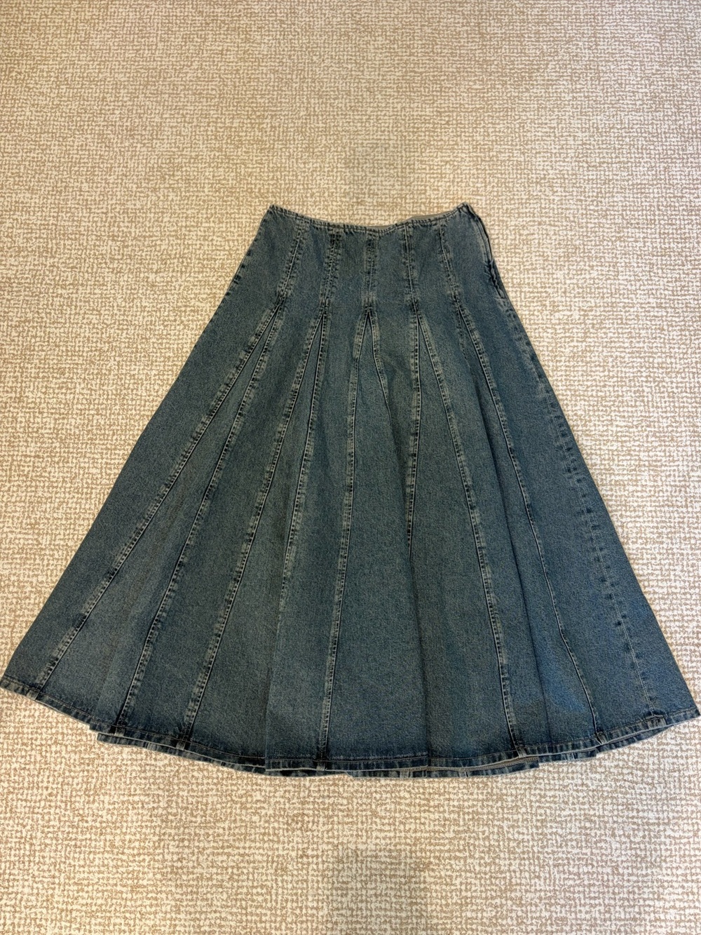 MASSIMO DUTTI Denim Panel A-Line Midi Skirt - Blue